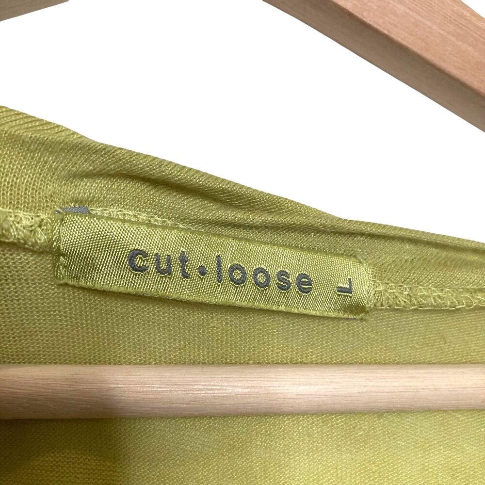 Cut Loose Womens Large Top Linen Green 3/4 Sleeve Boat Neck Blouse Asymmetrical - Picture 10 of 11